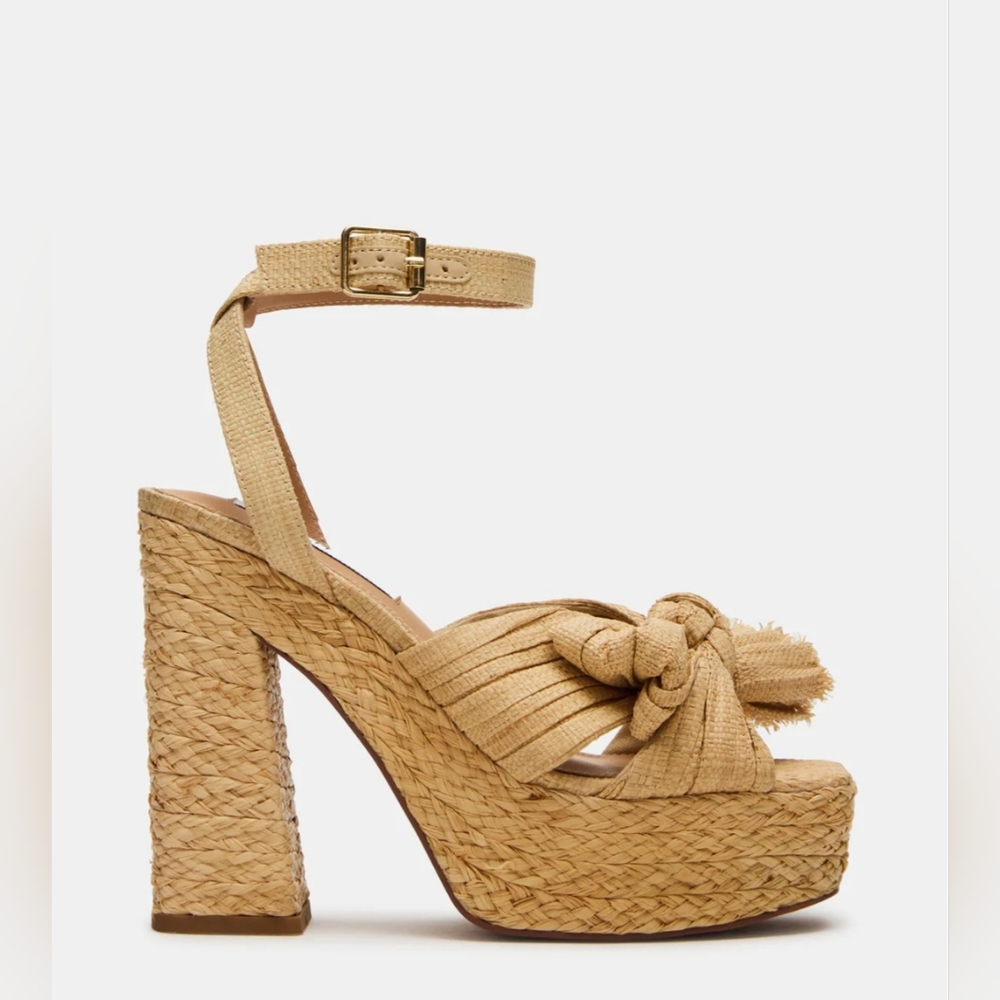 Steve Madden Romey Natural Raffia Platform Sandals - Picture 1 of 10